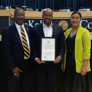 Commissioner Bradshaw Presents BBBSMA CEO Kwame Johnson with Proclamation